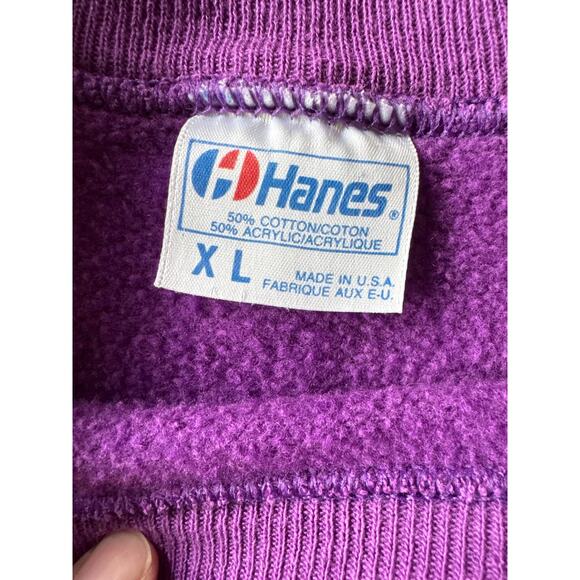 Vintage Blank Hanes USA Made Purple XL Raglan Crewneck Sweatshirt - Picture 2 of 7